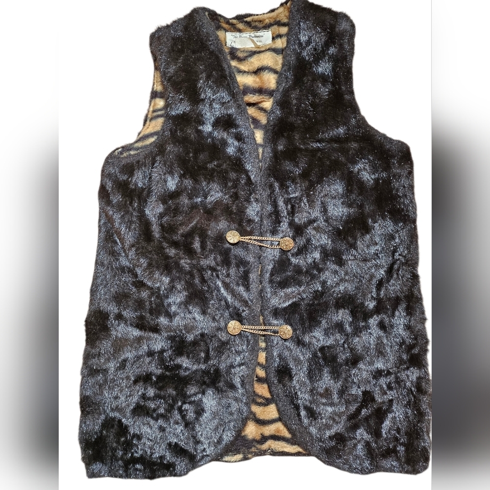 Faux Fur Vest with Animal Print Lining
